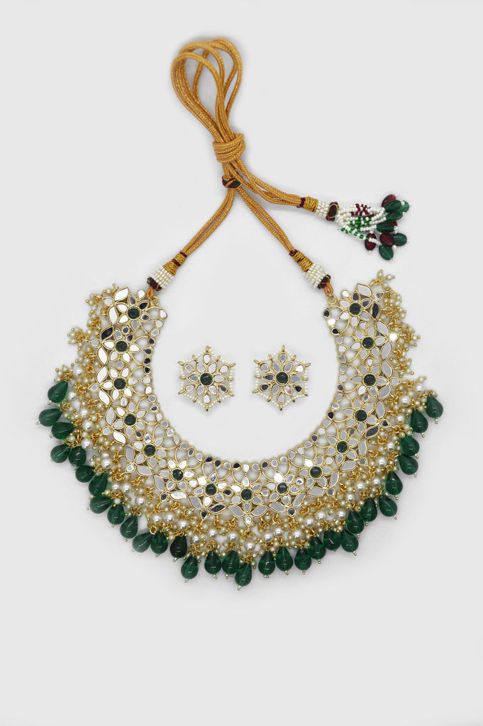 Fulki Green Color Meenakari Necklace Set with Earrings