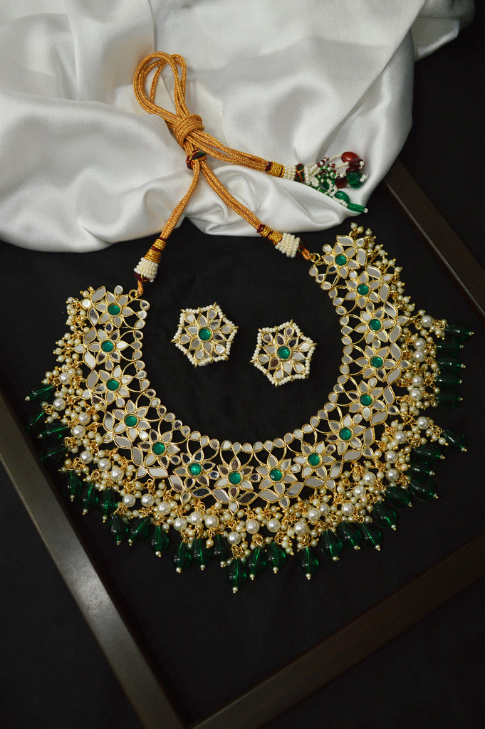 Fulki Green Color Meenakari Necklace Set with Earrings - Niscka