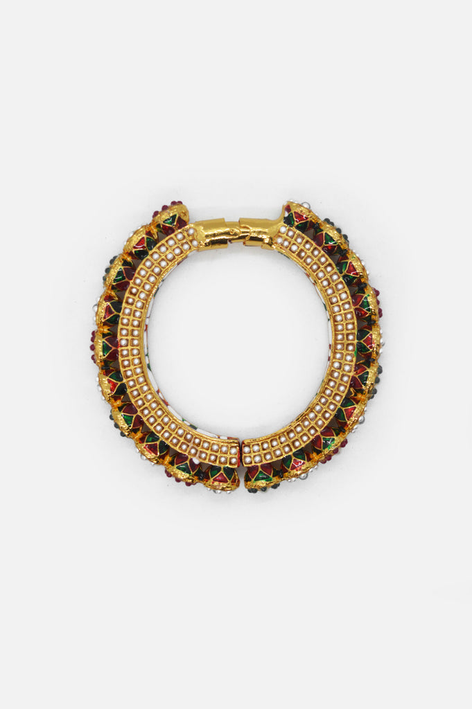 Gold Plated Multi-Stone Pacheli Openable Kada/Bangles Online - Shop Latest Bracelets For Girls And Women Online