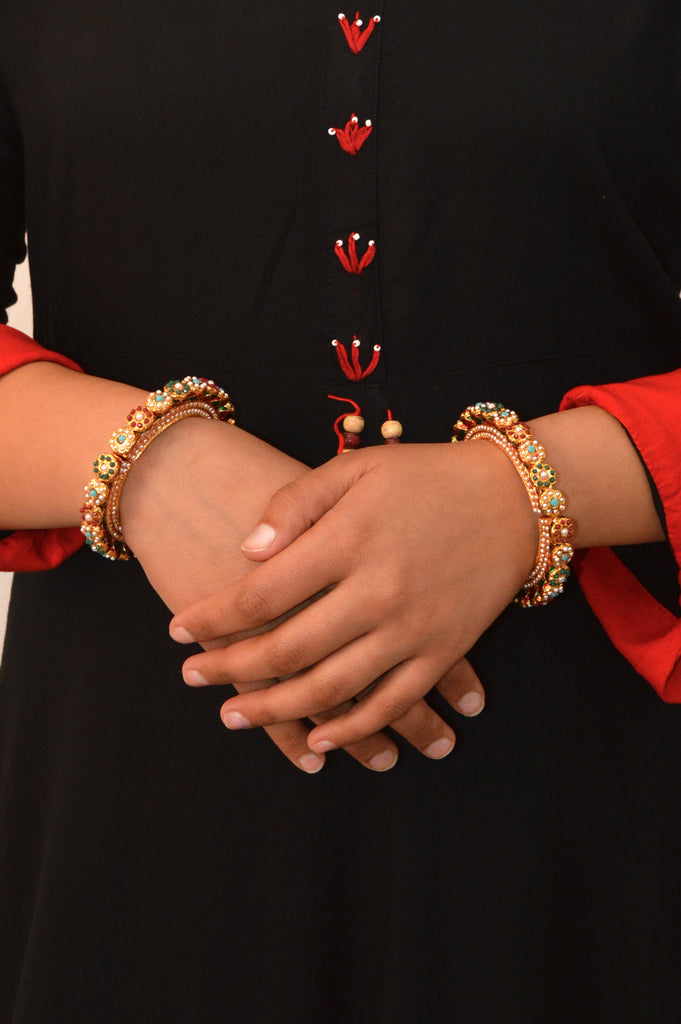 Gold Plated Multi-Stone Pacheli Bangles - Pacheli Bangles For Women Buy Online