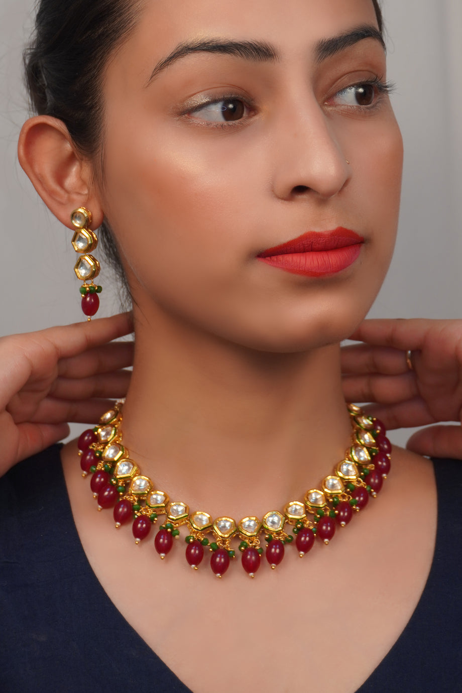 Aatika Red Choker Set – Sadia Hyderabadi Jewellery