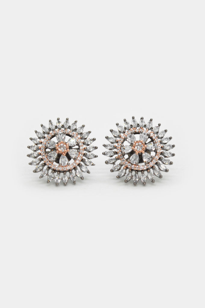 Floral Rose Gold Plated American Diamond Studs Earrings - Diamond Earrings