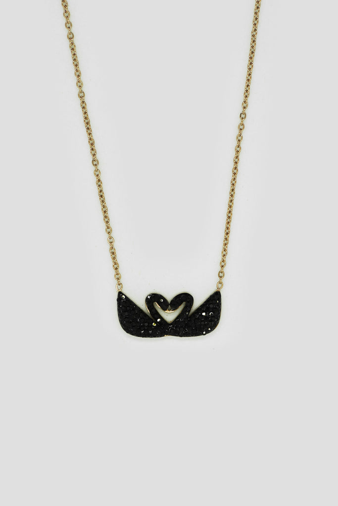 Twin Black Swan Pendant Gold Plated Chain - Neck Chain for Women