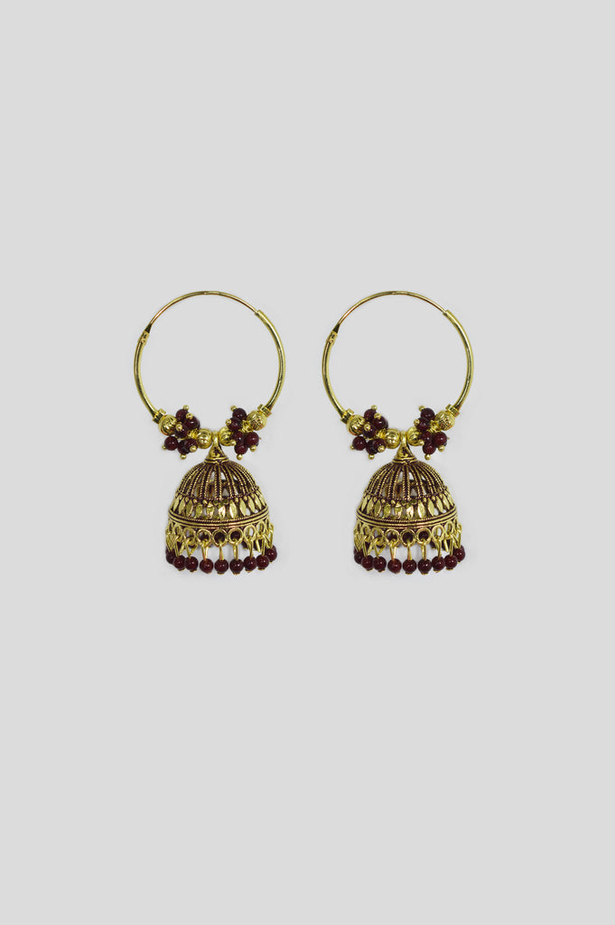 Maroon Gold Plated Hoops Earring - Ear ring Design