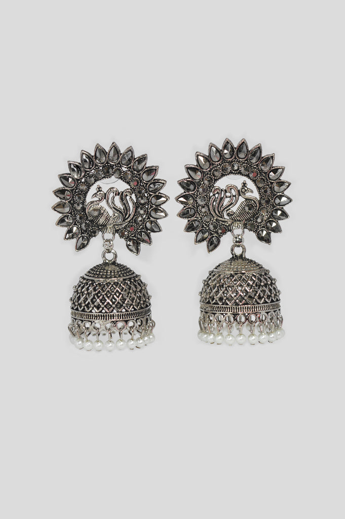 Peacock Dancing Silver Plated Oxidized Traditional Earring for Women - Niscka