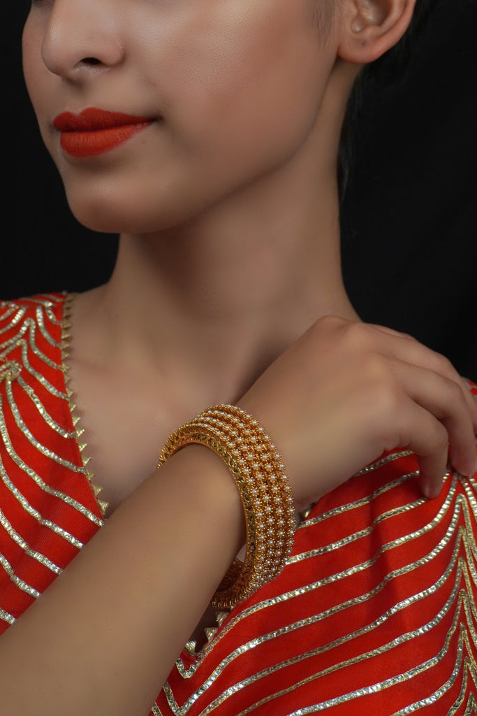 Gold Plated Designer Pearl Bangles - Gold Plated Bangles