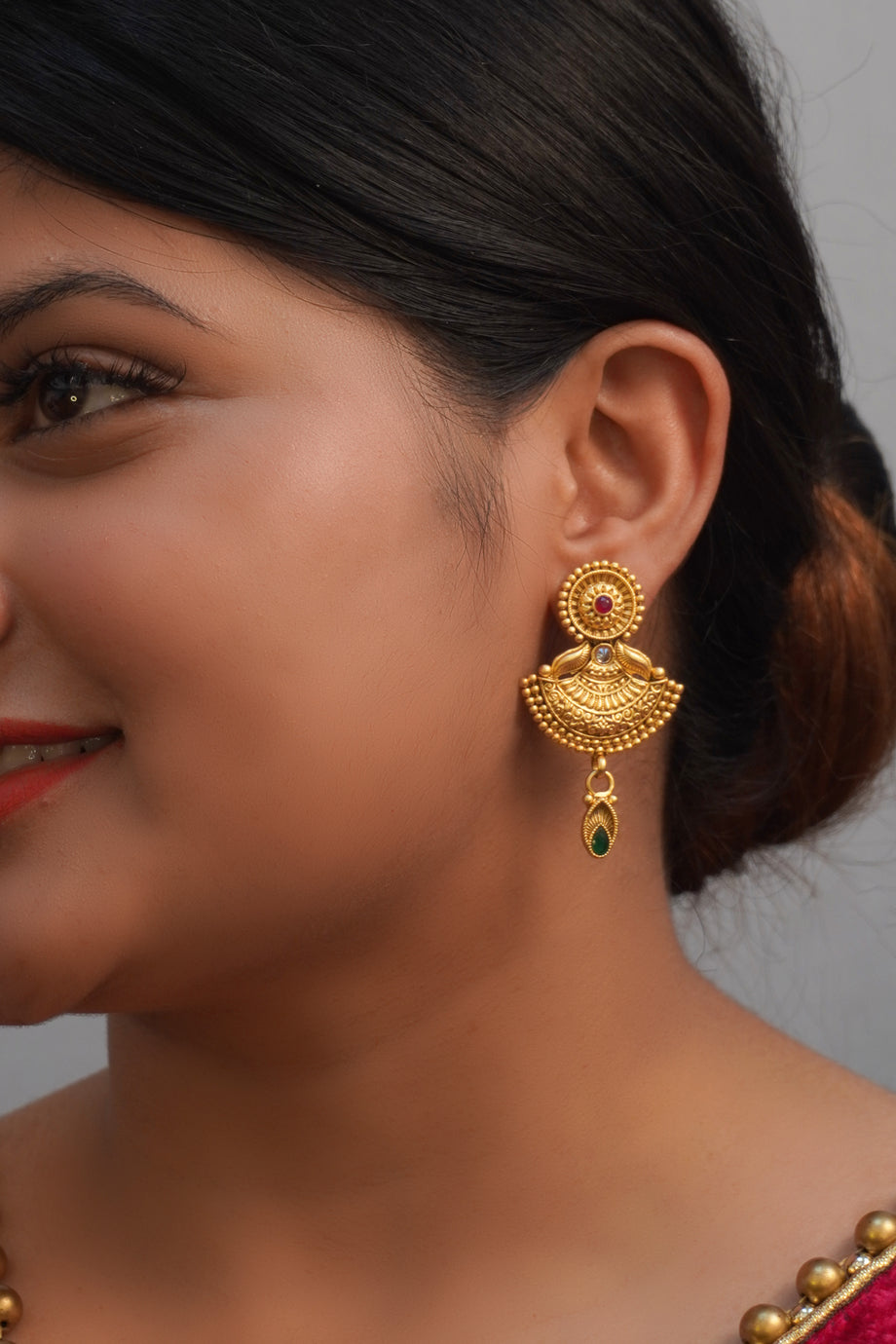 Buy South Indian Style Ruby Stone Gold Design Jhumka Earrings Online