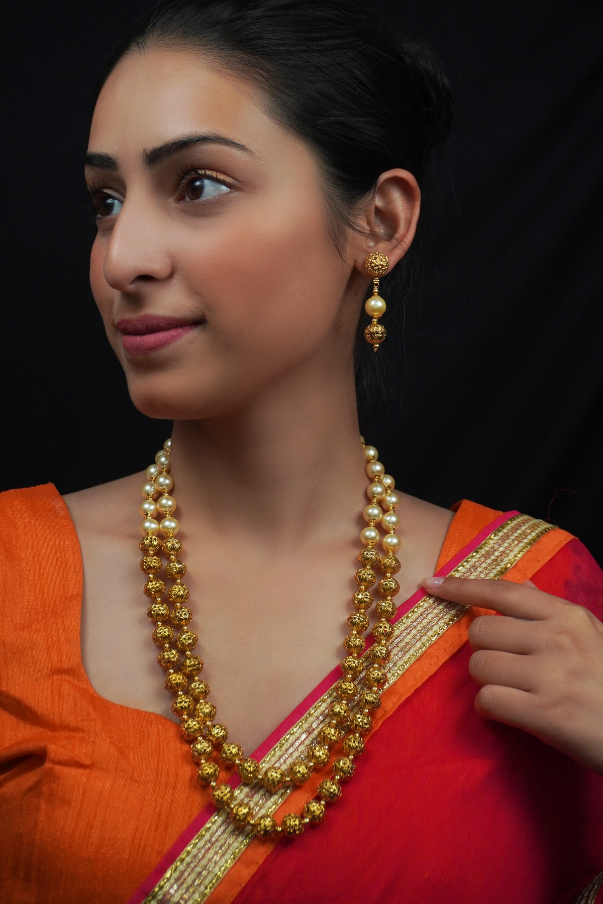 24K Gold Plated Matar Mala with Pearls