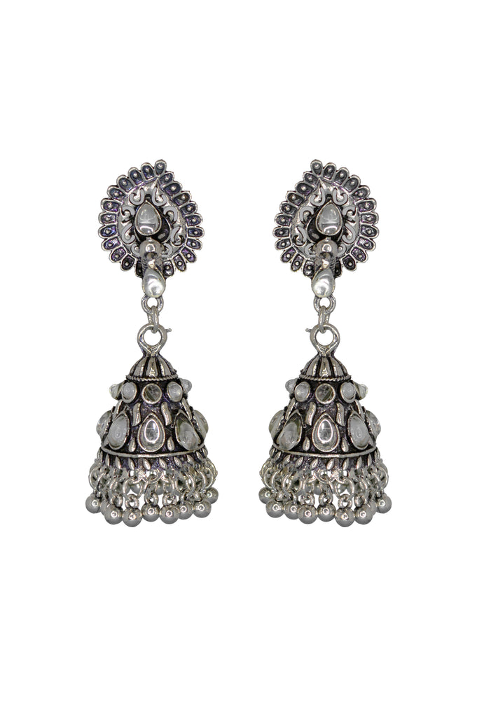 Queen Oxidised Jhumka Earrings - Long Jhumka Oxidised Earrings - Oxidised Earrings Online