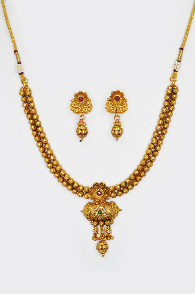 Traditional 18k Gold Plated Necklace Set with Earring - Latest Fancy Necklace Designs