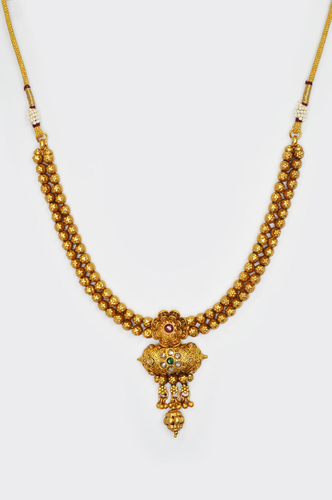 Traditional 18k Gold Plated Necklace Set with Earring - Latest Design  Gold Matar Mala Necklace 