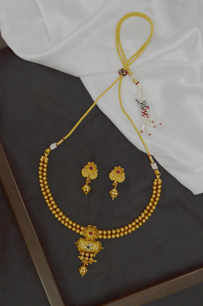 Traditional 18k Gold Plated Necklace Set with Earring - Necklace Pics - Traditional Choker Necklace Online