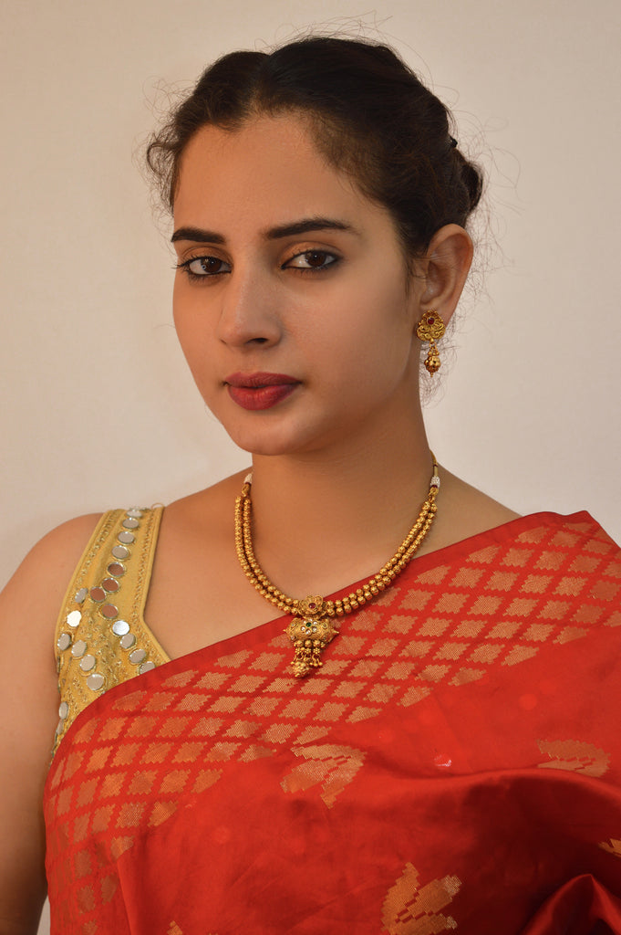 Traditional 18k Gold Plated Necklace Set with Earring - Niscka 