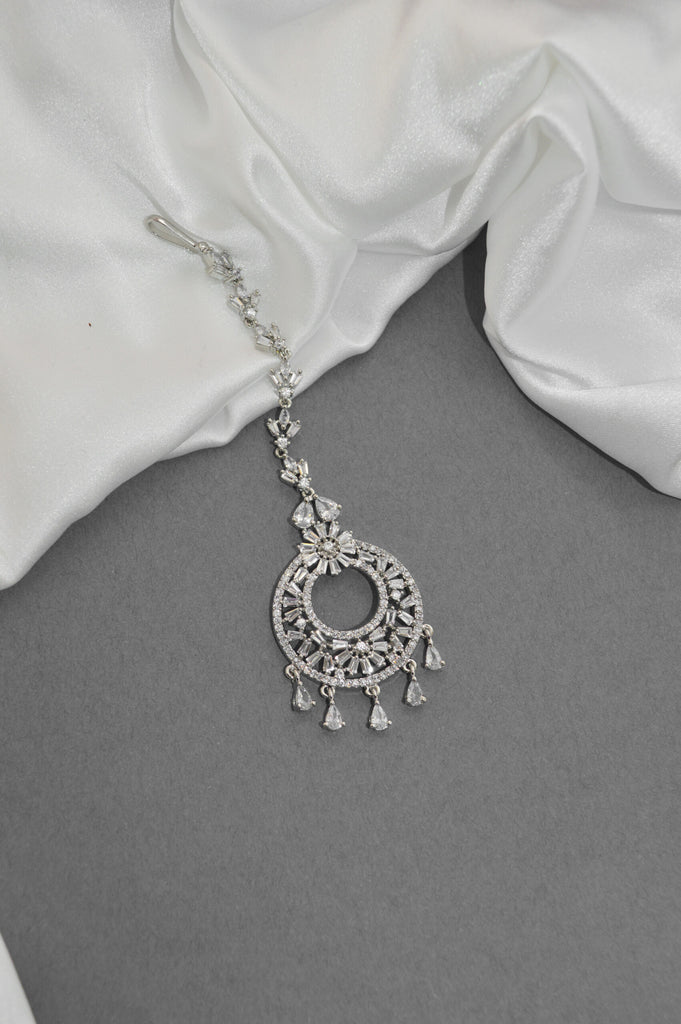 Silver Plated American Diamond Stones Maangtikka Online - Maang tikka Designs with price