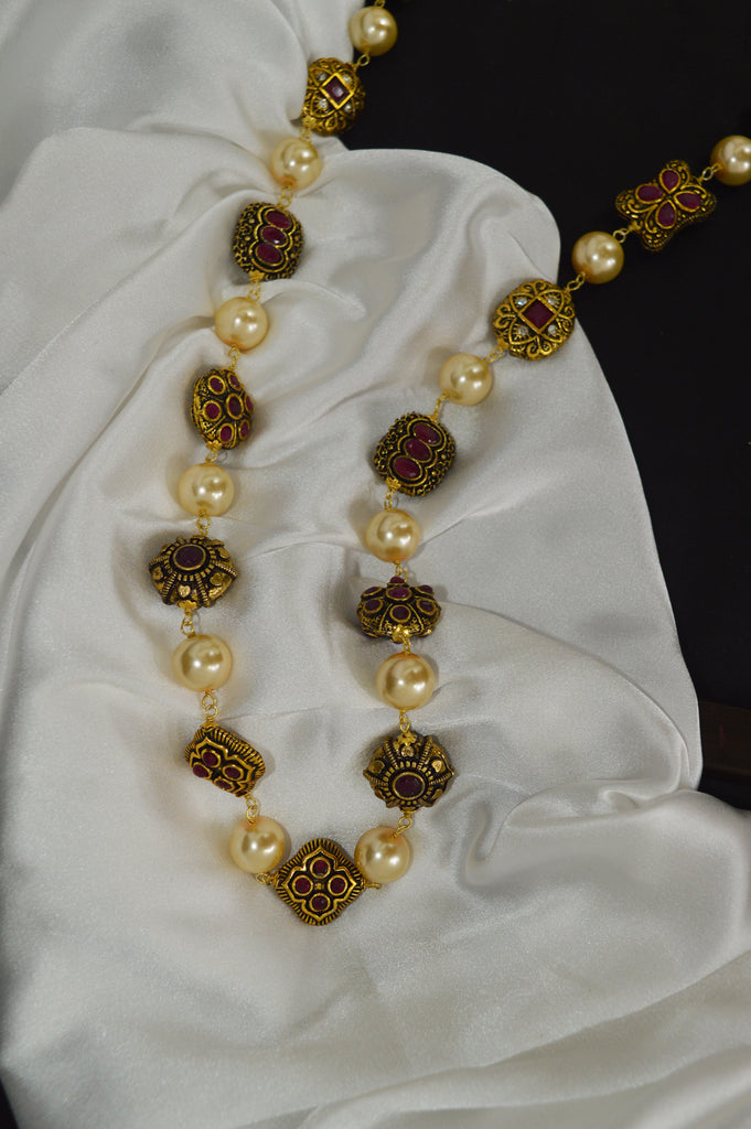 Stylish Matar Mala Design with Pearl Necklace - Mala Malabar 
