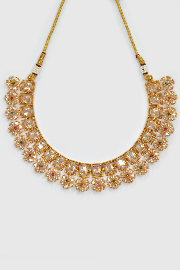 American Diamond Stones Studded 18k Gold Plated Necklace