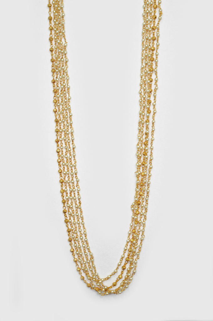 Classy 18k Gold Plated Necklace with White Beads for Women