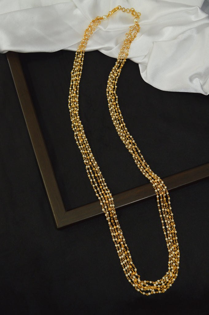 18k Gold Plated Necklace with White Beads - Beads Necklace
