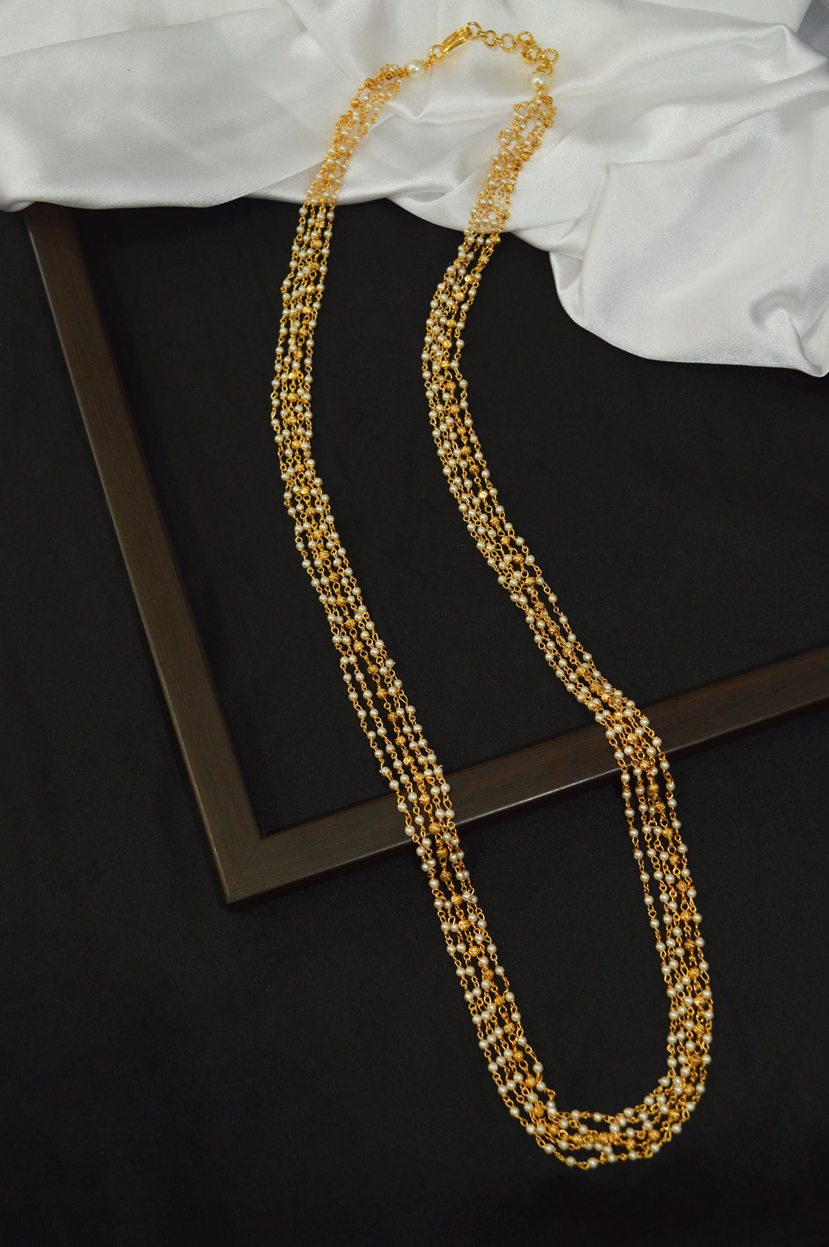 18k Gold Plated Necklace with White Beads - Beads Necklace
