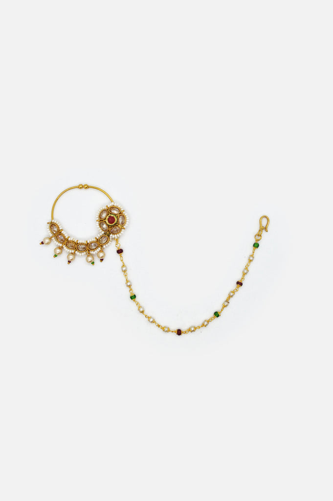 Handcrafted Traditional Nathiya Studded with Pearls Online - Jodha Akbar Wali Nathiya - Bridal Nathiya Design