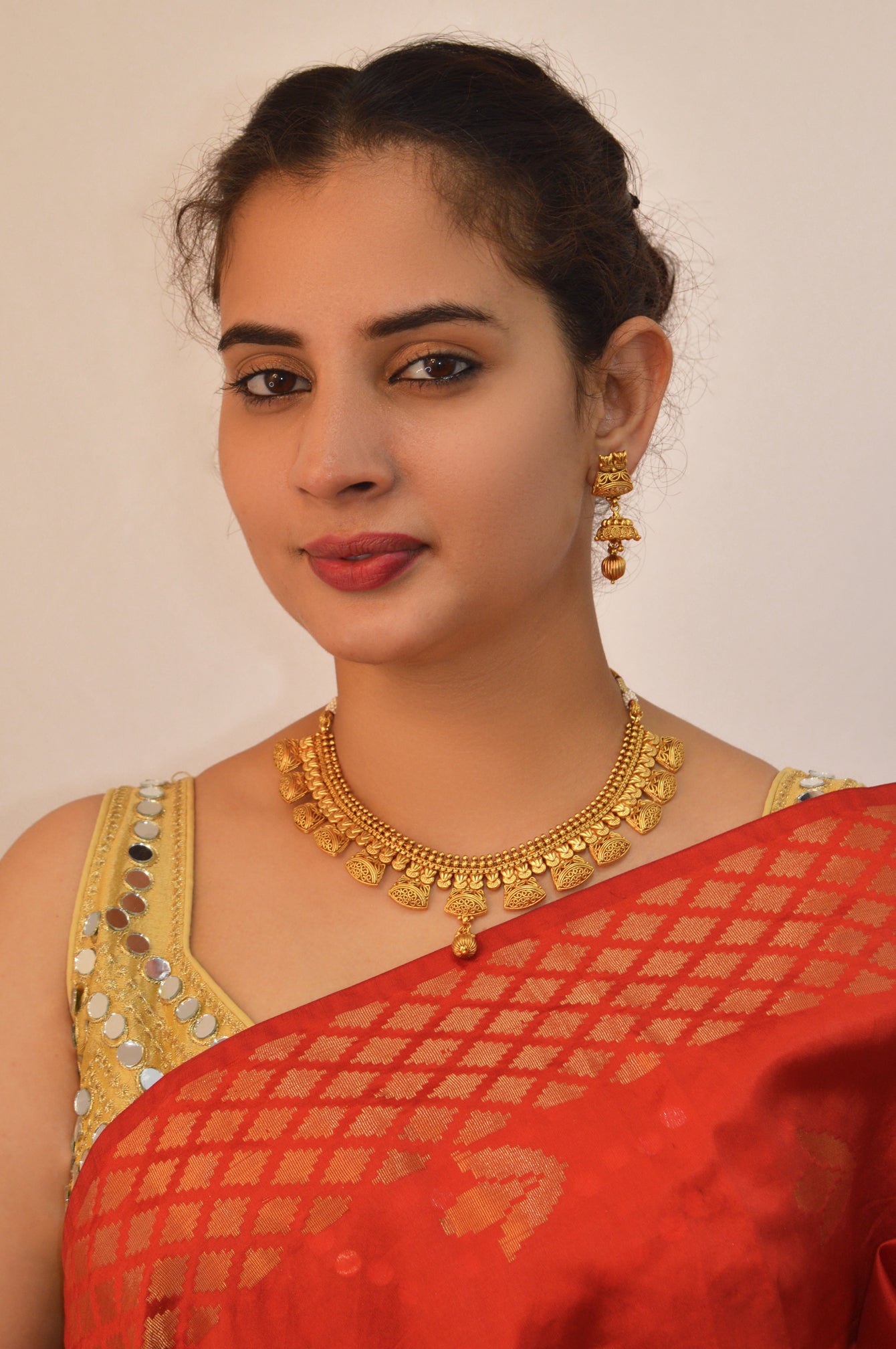 Traditional 18k Gold Plated Designer Choker Necklace with Earring