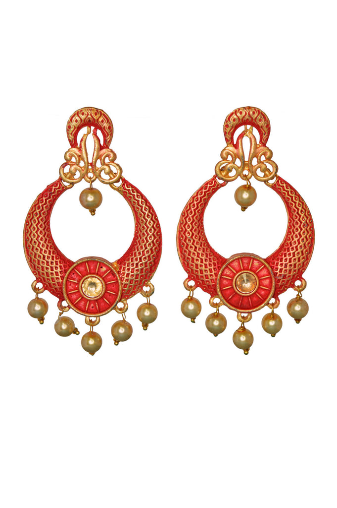 Red Color Meenakari Earrings Online - Niscka