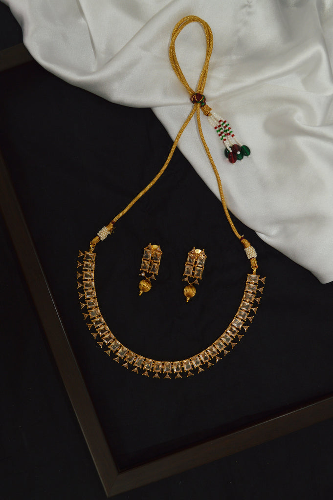 Traditional 18k Gold Plated American Diamond Studded - Necklace Set - Jewellery Online