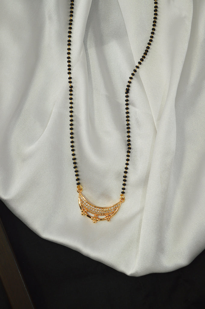 Latest Designer Gold Plated Black Bead Pendant Mangalsutra  -  Niscka