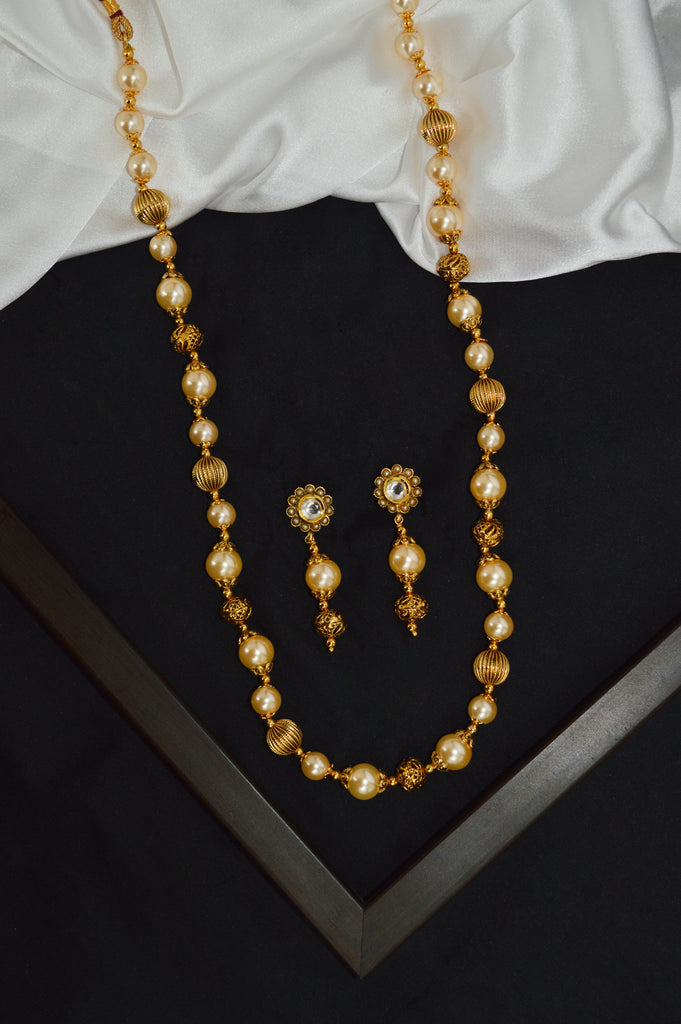 Gold Plated 18k Matar Mala Necklace with Earring - Niscka