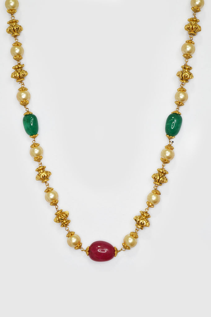 Pearls with Stones Studded Gold Plated Necklace Set Online - Niscka