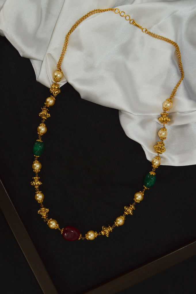 Pearls with Stones Studded Gold Plated Necklace Set for Women - Jewellery Online