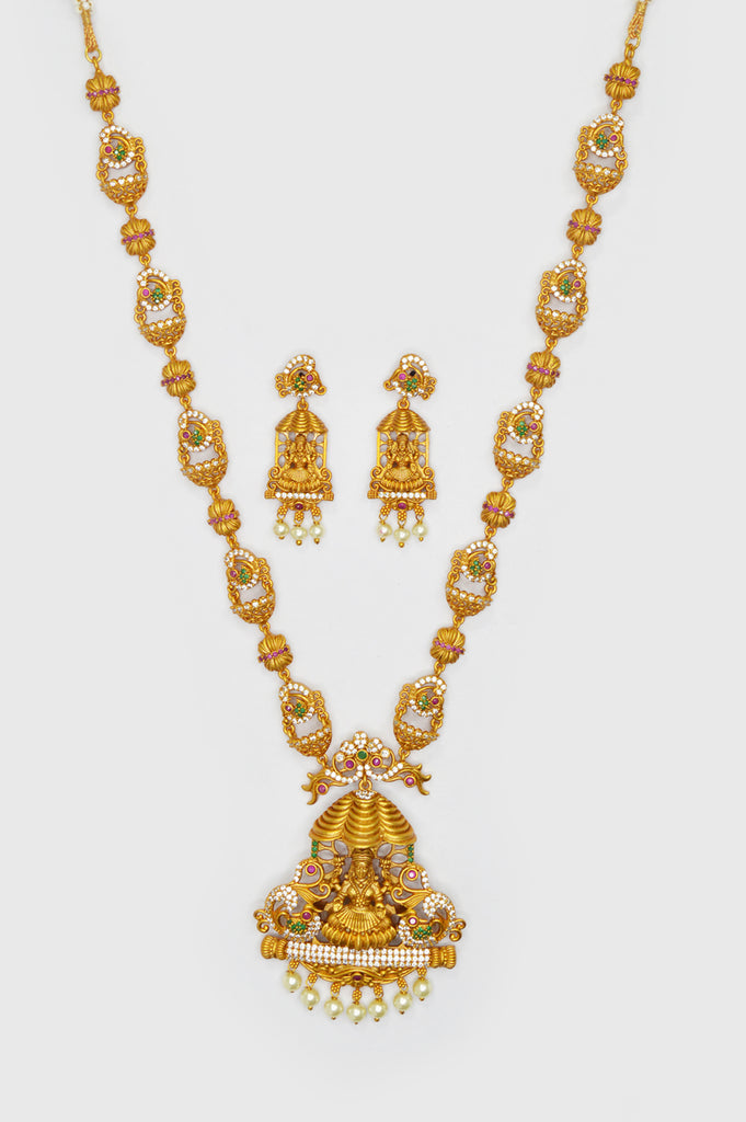 Gold Plated Laxmi Pendant Long Necklace Set - Jewellery Pendant Set