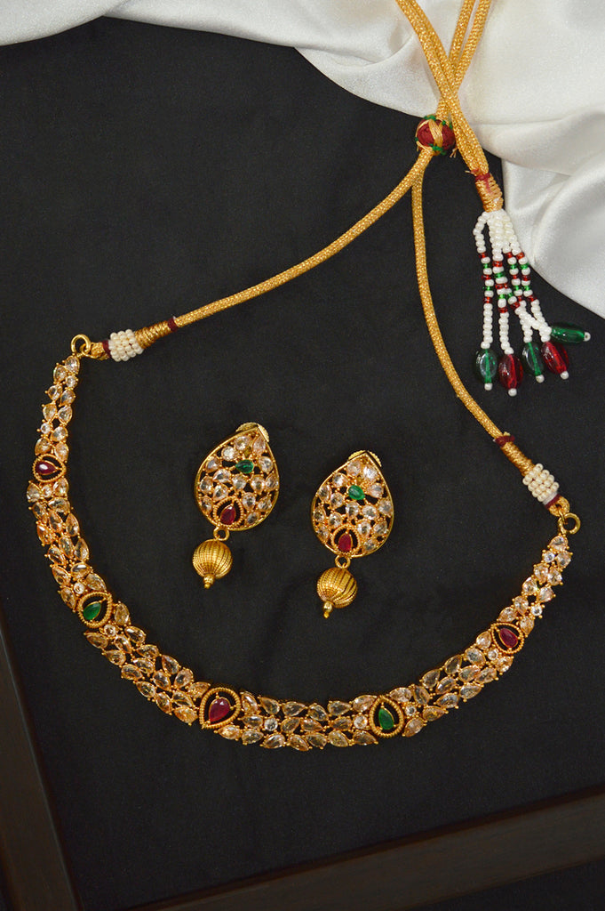 Gold Plated Kundan Stones Studded Choker Necklace Set - Jewellery Set for Peach Lehenga