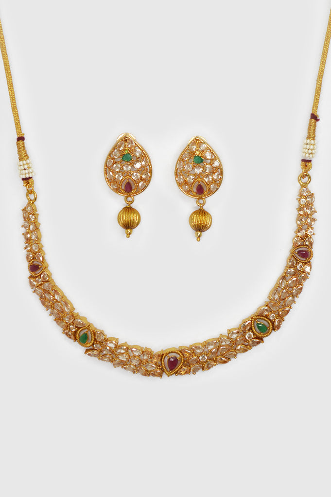 Gold Plated Kundan Stones Studded Choker Necklace Set - Necklace Model Photos