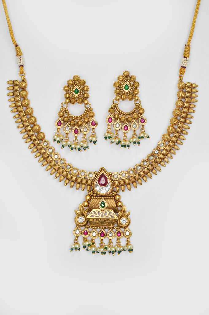 Antique Gold Plated Temple Necklace Set - Niscka
