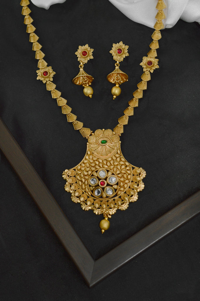 Traditional Gold Plated Kundan Rani Necklace Set - Antique Traditional Gold Necklace Design