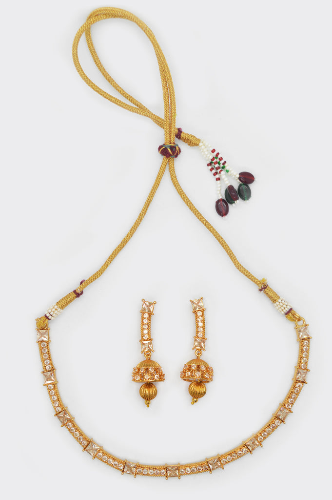 Zircon Stones Studded Gold Plated Choker Necklace Set - Designer Jewellery