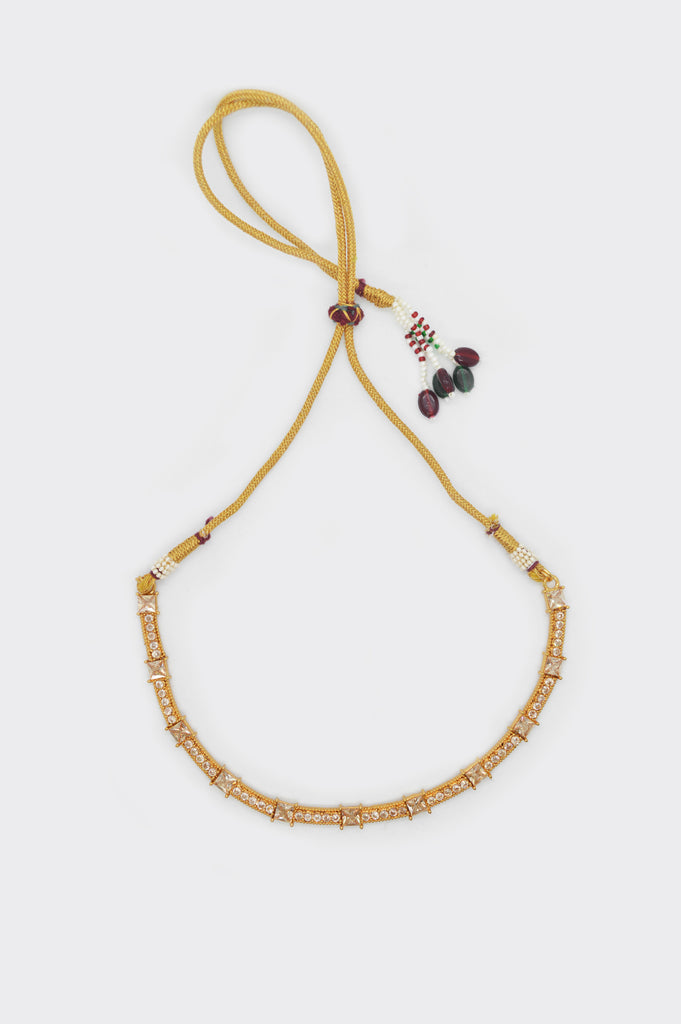 Zircon Stones Studded Gold Plated Choker Necklace Set - Jewellery Design Necklace