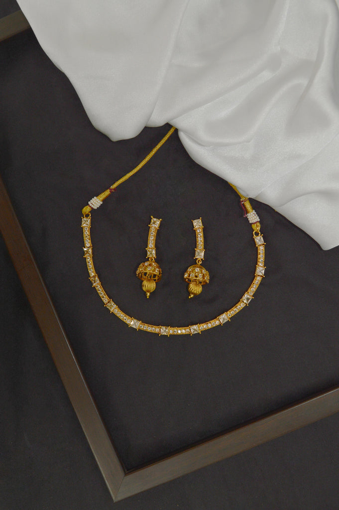 Zircon Stones Studded Gold Plated Choker Necklace Set