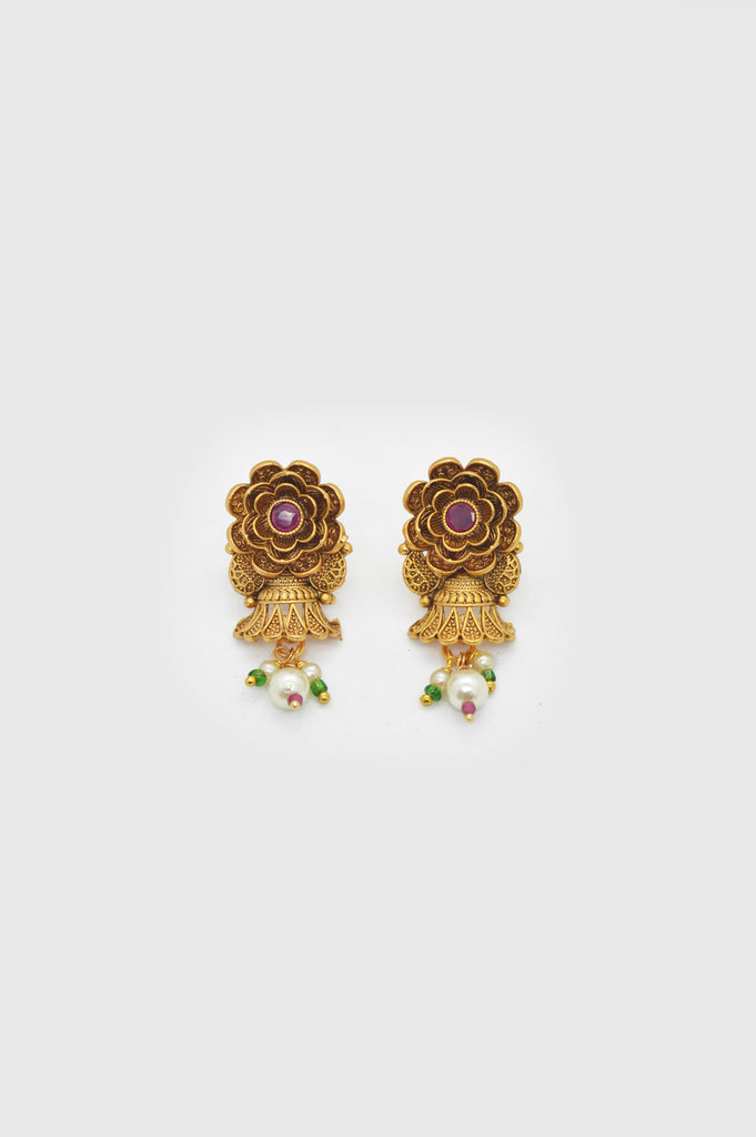 Rose Pendant Gold Plated Earring Design
