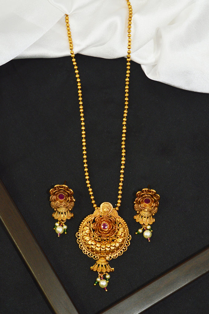 Rose Pendant Gold Plated Necklace Set -  Buy Bridal Jewellery Online 