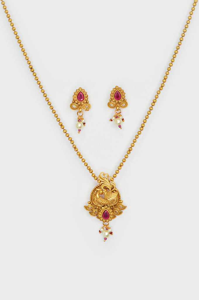 Gold Plated Red Kundan with Pearls Studded Necklace - Antique Traditional Gold Necklace Design