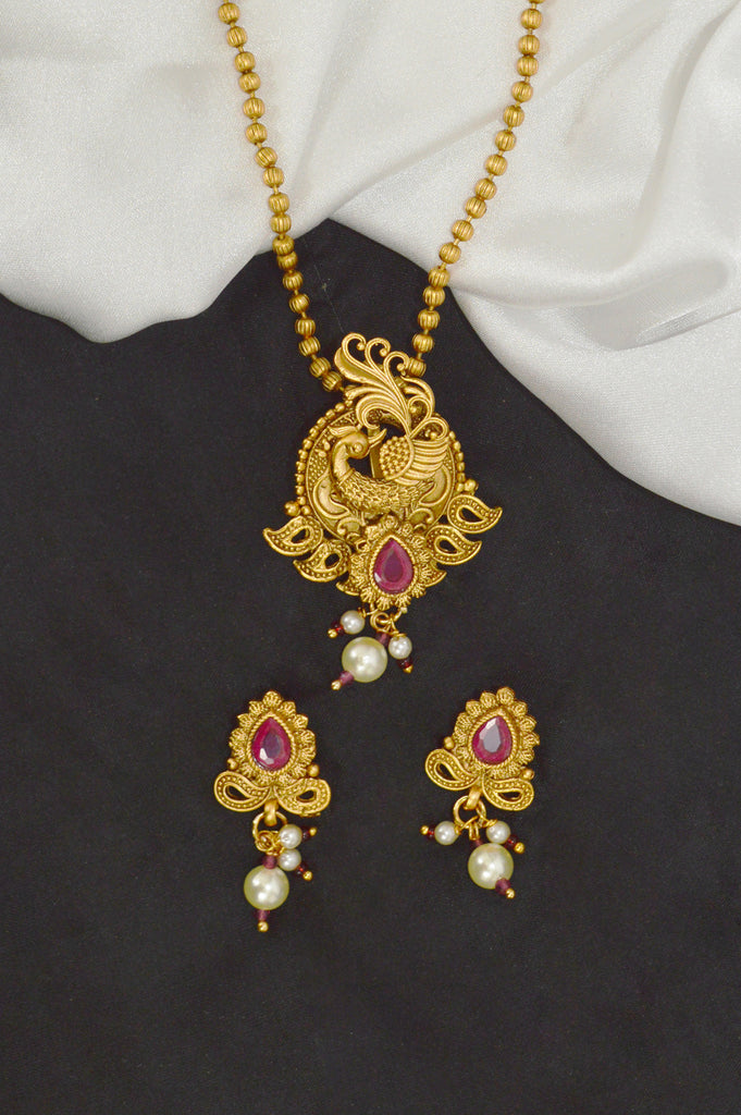 Gold Plated Red Kundan with Pearls Studded Necklace - Traditional Jewellery Collection