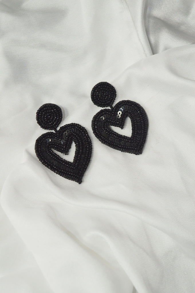 Black Heart Sequined Earrings - Earrings for Women