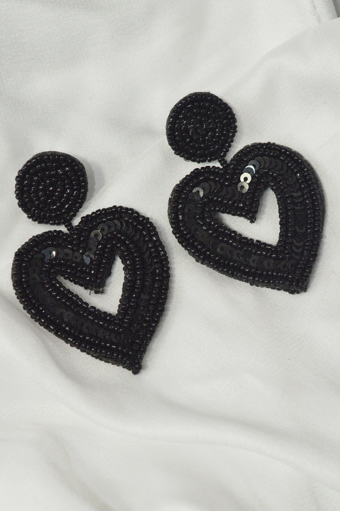 Black Heart Sequined Earrings - Earrings Design