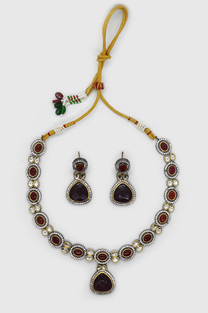 Sepia Polki Kundan Necklace Set with Earrings - Rajasthani Kundan Jewellery Online