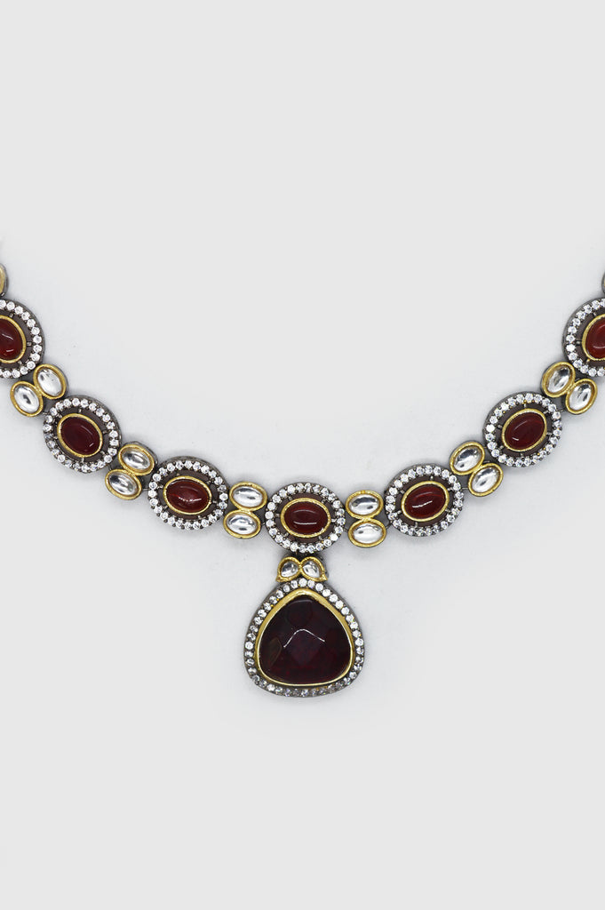 Sepia Polki Kundan Necklace Online - Artificial Polki Jewellery Online Shopping India