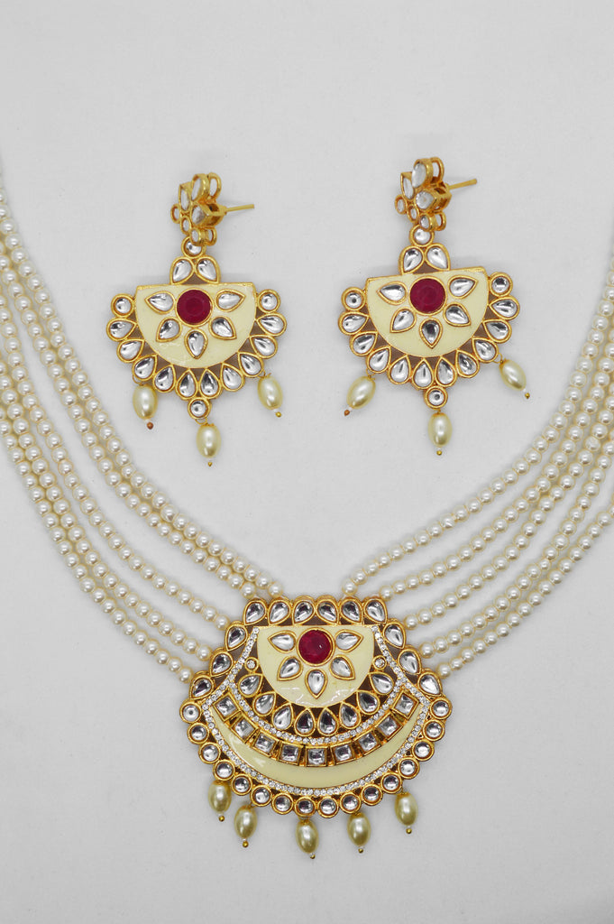 Pearl Meenakari Rani Necklace Set  - Jewellery Set for Peach Lehenga