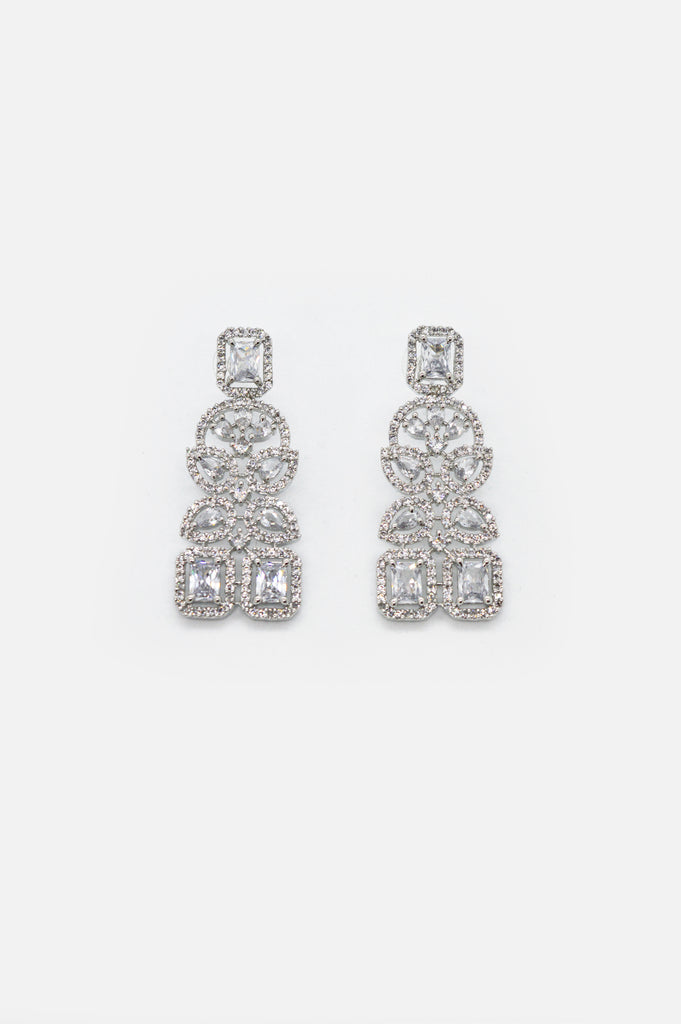 American Diamond Rhodium Earring Set - Buy Emerald Jewellery Sets Online - Niscka 