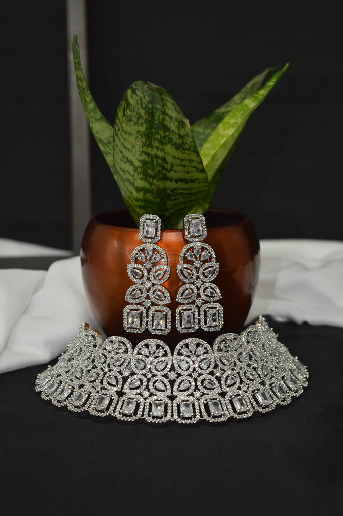  American Diamond Emerald Cut  Necklace Set - Buy Emerald Cut Necklaces Online